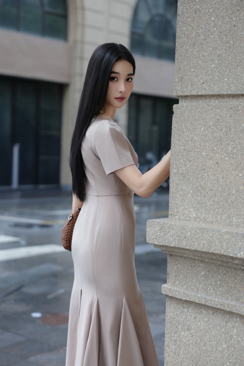 Sixdo Dark Beige Woven Mermaid Dress